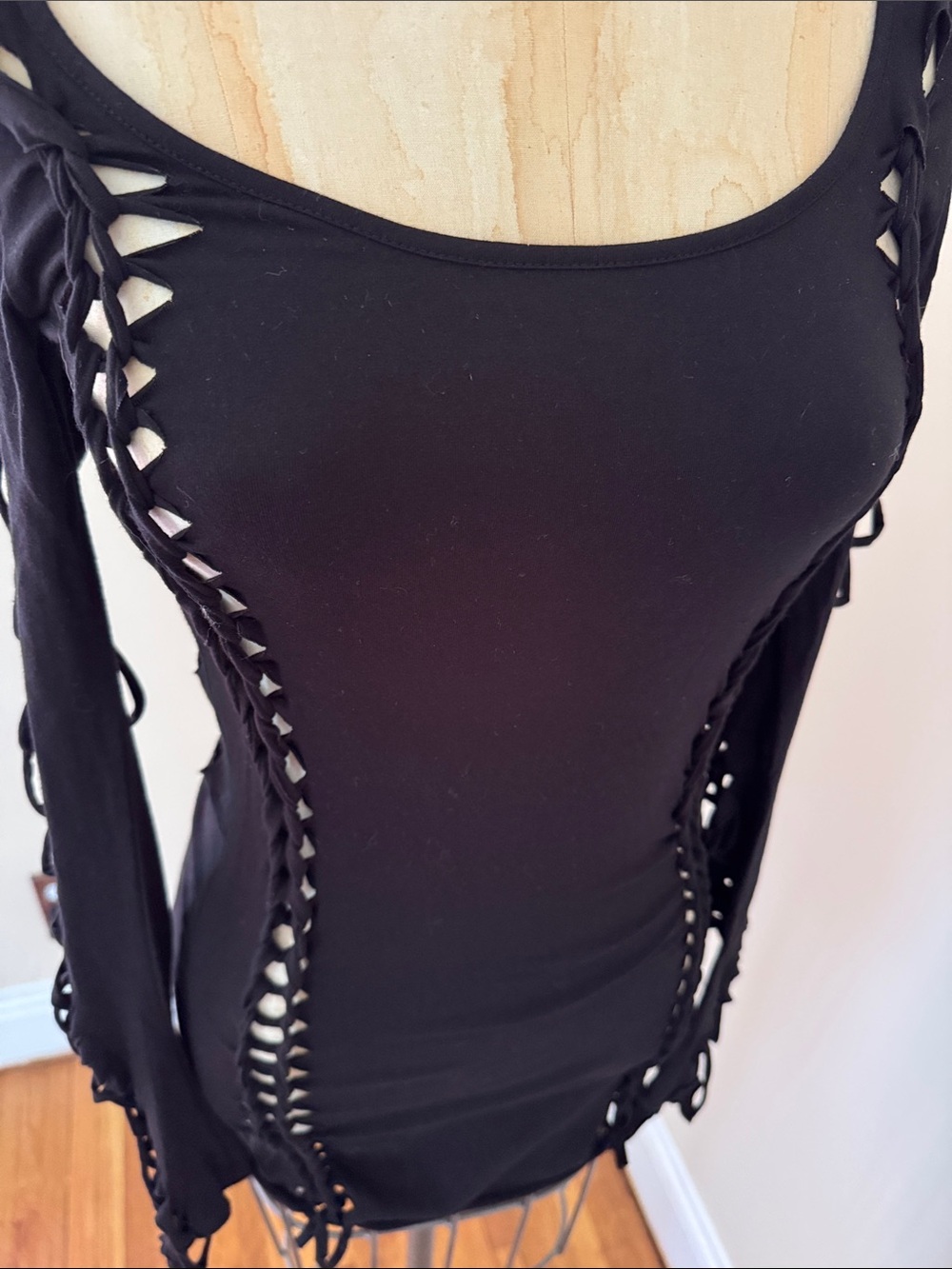 Dolls Kill Black Cutout Lace-Up Long Sleeve Mini Dress M - Picture 6 of 8